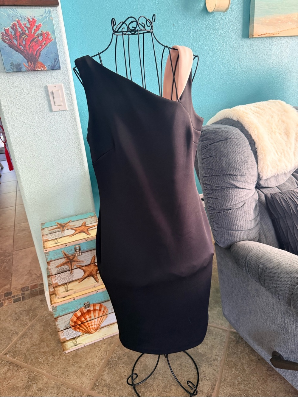 Calvin Klein One-Shoulder Black Sheath Dress